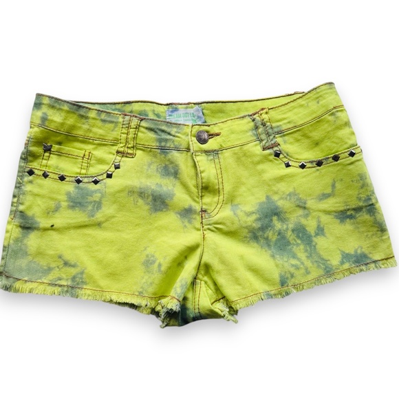Dream Out Loud By Selena Gomez Pants - DREAM OUT LOUD BY SELENA GOMEZ Neon Green Tie Dye Frayed Denim Shorts Size 3